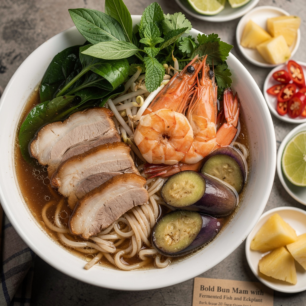 Bold Bun Mam with Fermented Fish and Eggplant