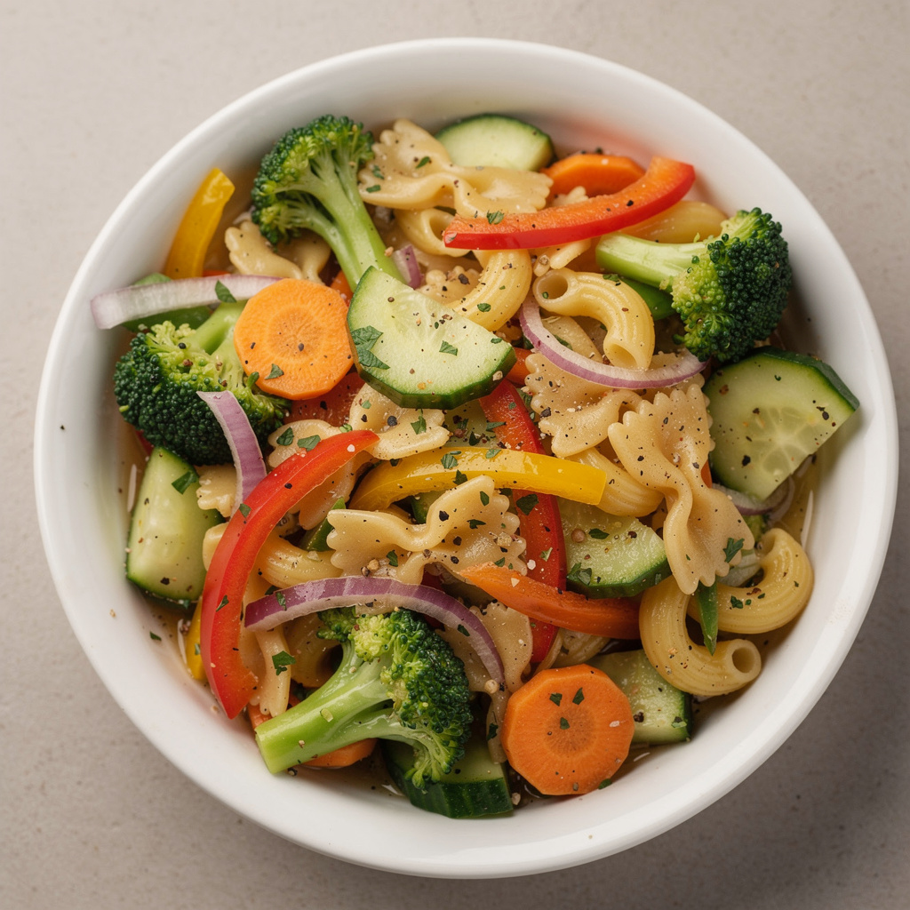 Tangy Crisp Vegetable and Pasta Salad