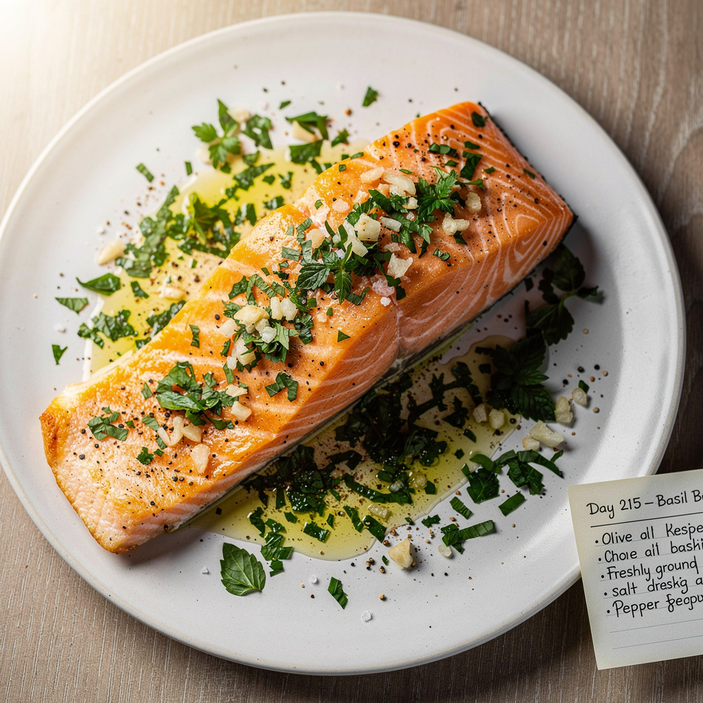 Day 215 – Basil Baked Salmon