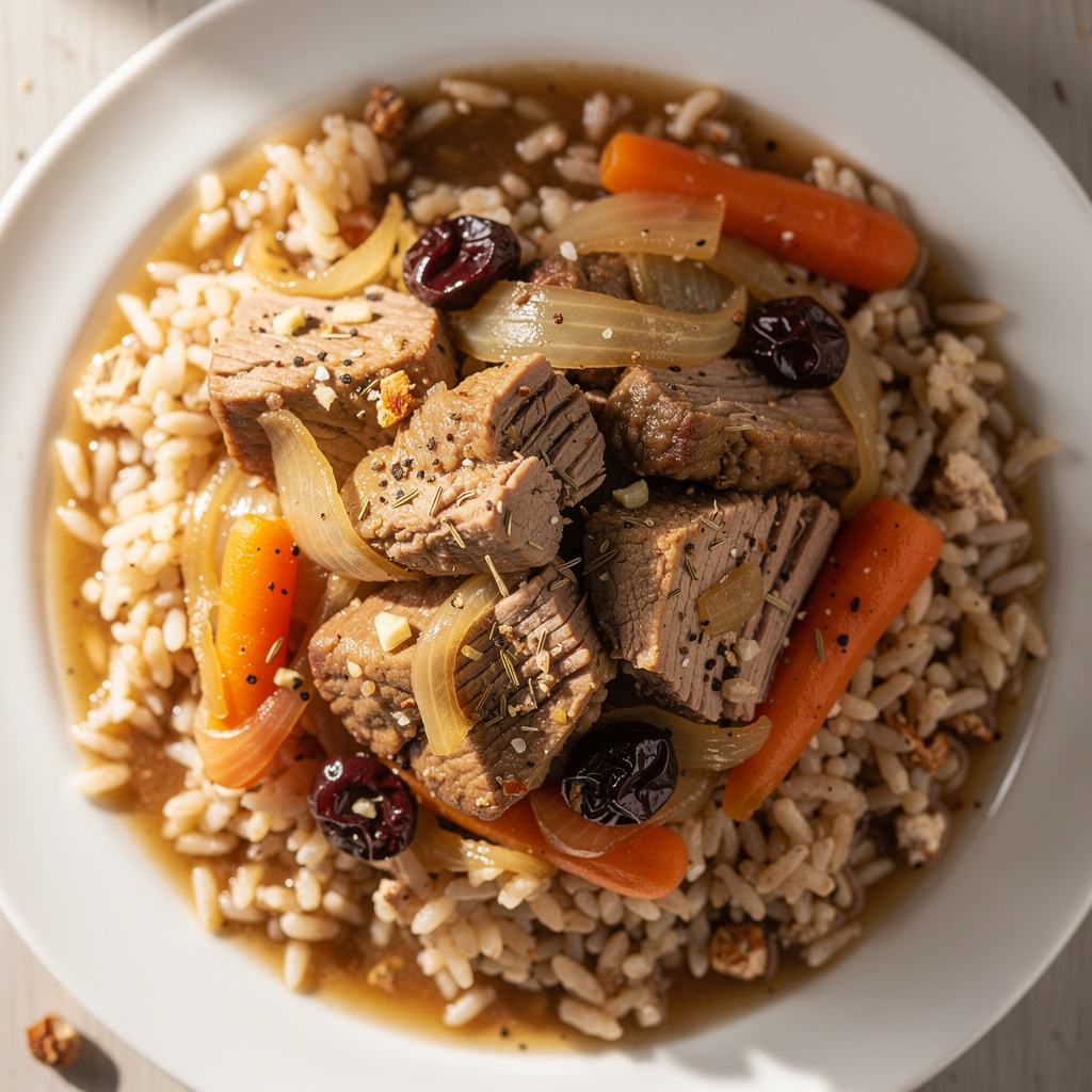 Slow Cooker Pork Stew over Brown Rice