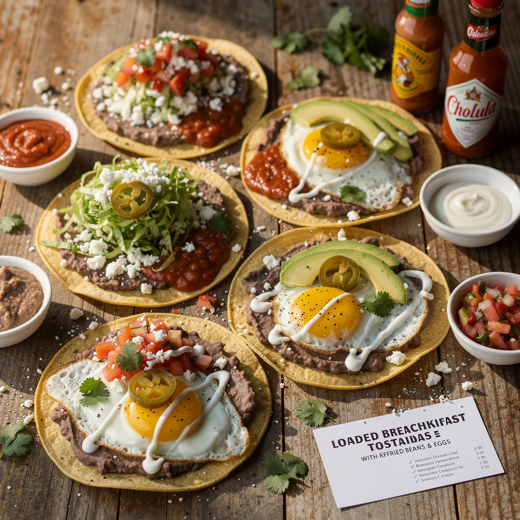Loaded Breakfast Tostadas with Refried Beans & Eggs