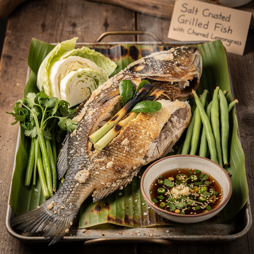 Salt-Crusted Grilled Fish with Charred Lemongrass