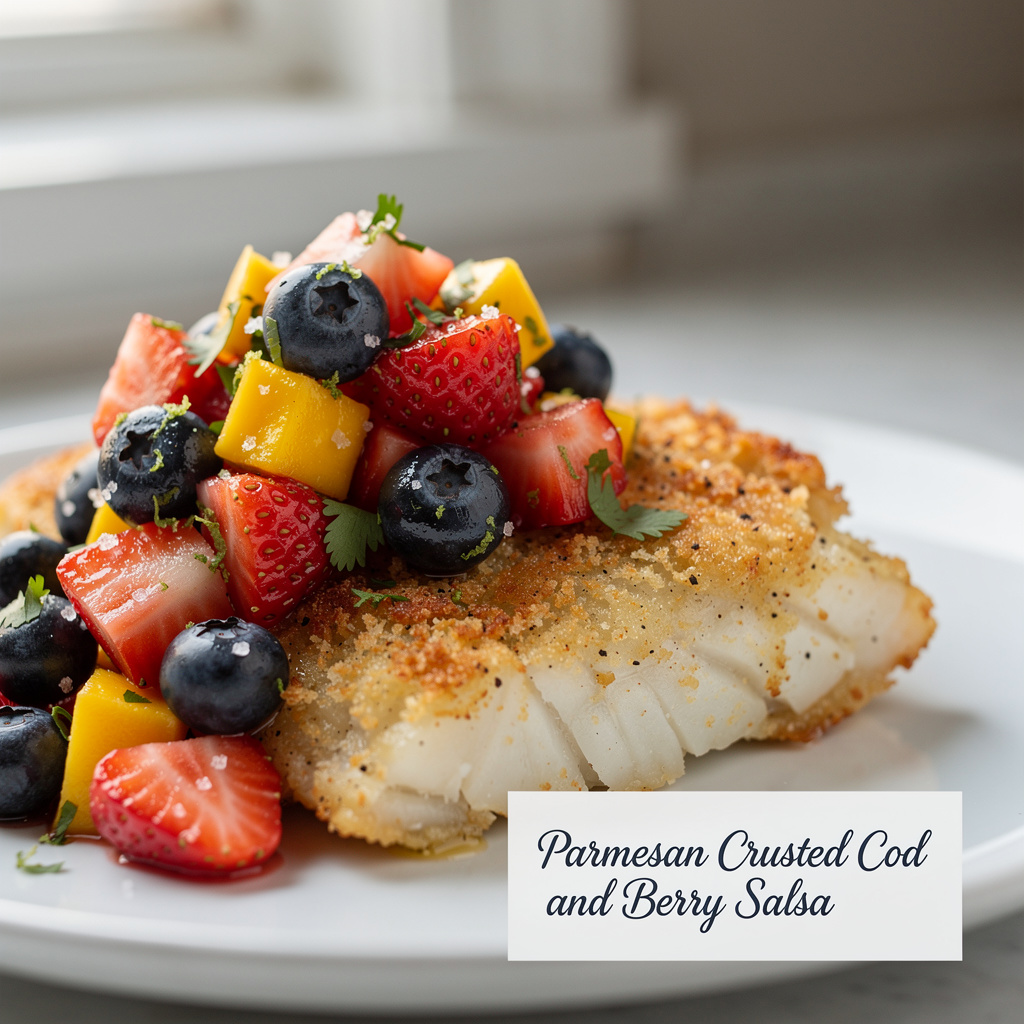 Parmesan Crusted Cod and Berry Salsa