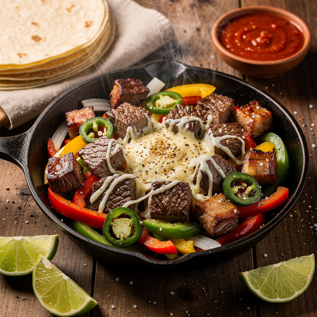 Alambre — Sizzling Steak, Bacon & Pepper Skillet